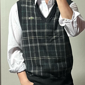 라코스테 체크 니트 조끼 베스트