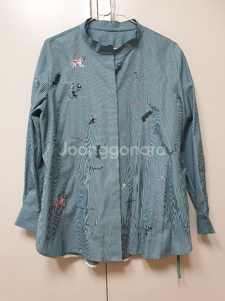 마인 자수 일러스트 스트라이프셔츠-새상품--1