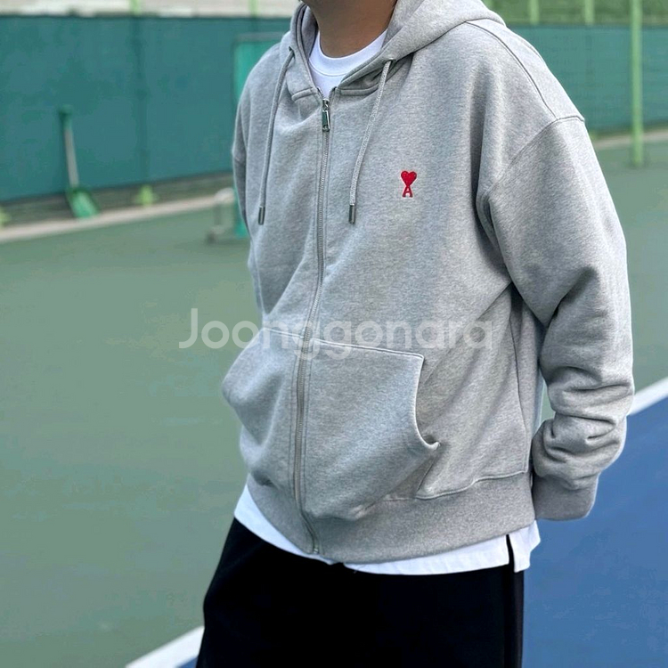 아미 레드 드 꾀흐 지퍼 스웨트 후드집업--7