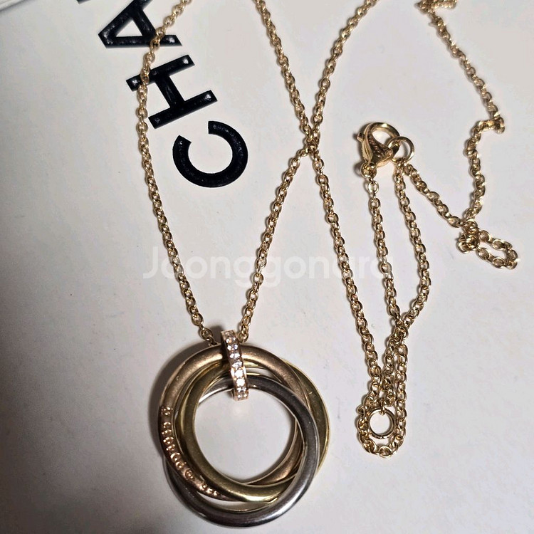 18k핑크골드 삼색 링 목걸이--2