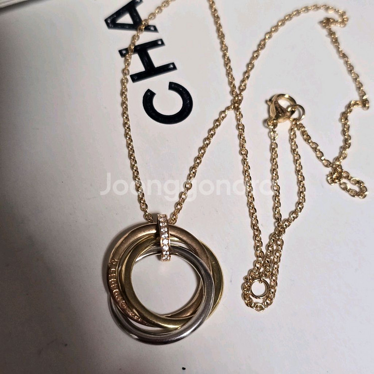 18k핑크골드 삼색 링 목걸이--0