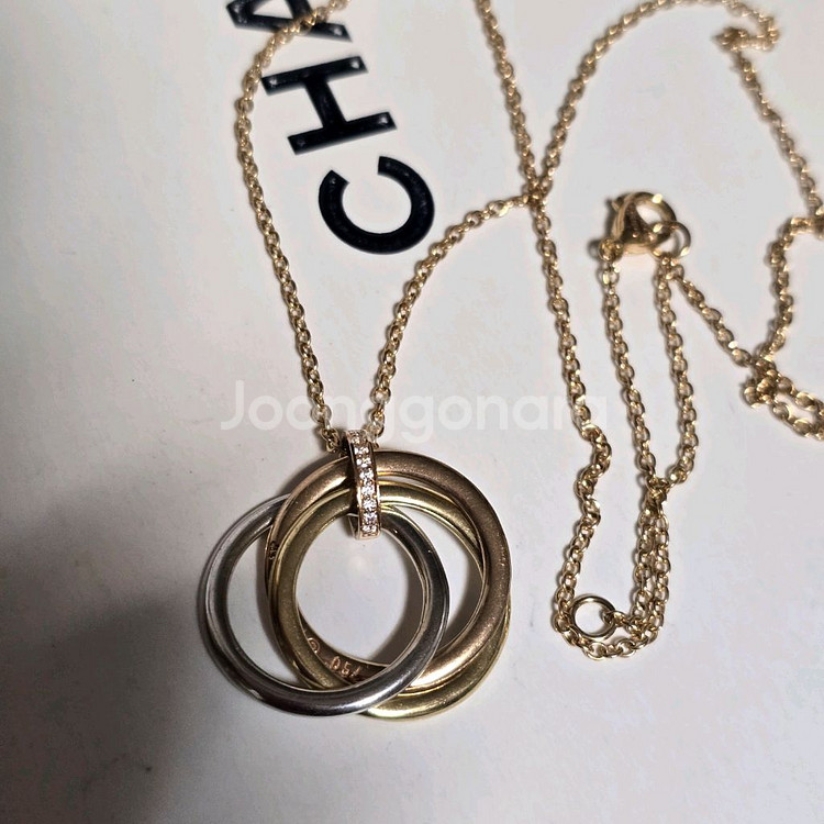 18k핑크골드 삼색 링 목걸이--3