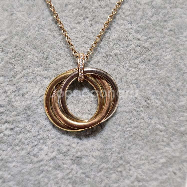 18k핑크골드 삼색 링 목걸이--8