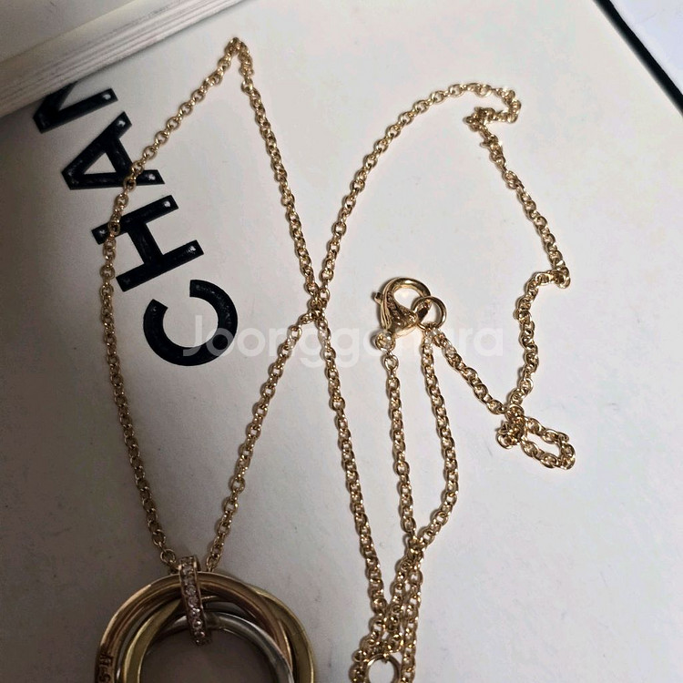 18k핑크골드 삼색 링 목걸이--4