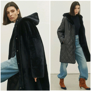 소윰 베이비메리노 퀼팅 롱코트 (리버시블무스탕) 네이비36