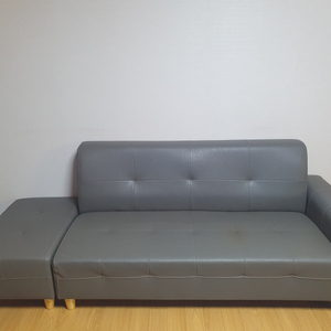 3인용 인조가죽 소파 그레이(스툴포함)