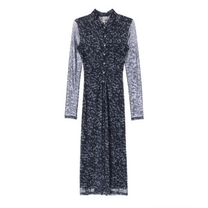 [XS]앤아더스토리즈 네이비 플로럴 셔링 쉬폰 긴팔 롱 셔츠원피스