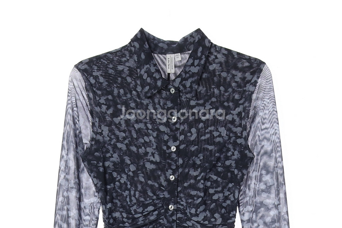 [XS]앤아더스토리즈 네이비 플로럴 셔링 쉬폰 긴팔 롱 셔츠원피스--1