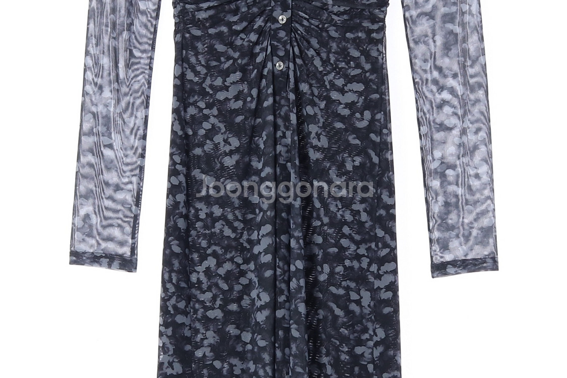 [XS]앤아더스토리즈 네이비 플로럴 셔링 쉬폰 긴팔 롱 셔츠원피스--2