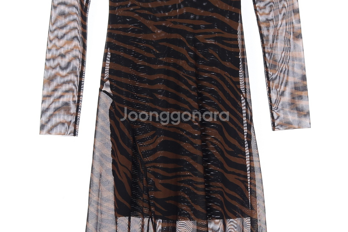 [XS]앤아더스토리즈 브라운 지브라 레이어드 쉬폰 롱 원피스 드레스--2