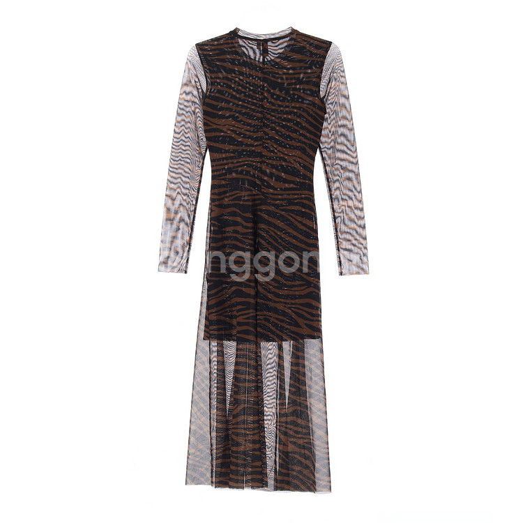 [XS]앤아더스토리즈 브라운 지브라 레이어드 쉬폰 롱 원피스 드레스--4