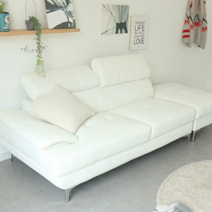 아이보리 가죽 3인용 화이트 소파 + 스툴