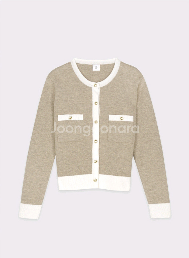 [새제품]유메르 깜봉배색가디건 오트베이지--0