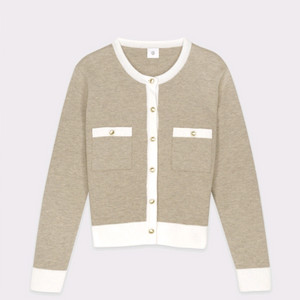 [새제품]유메르 깜봉배색가디건 오트베이지