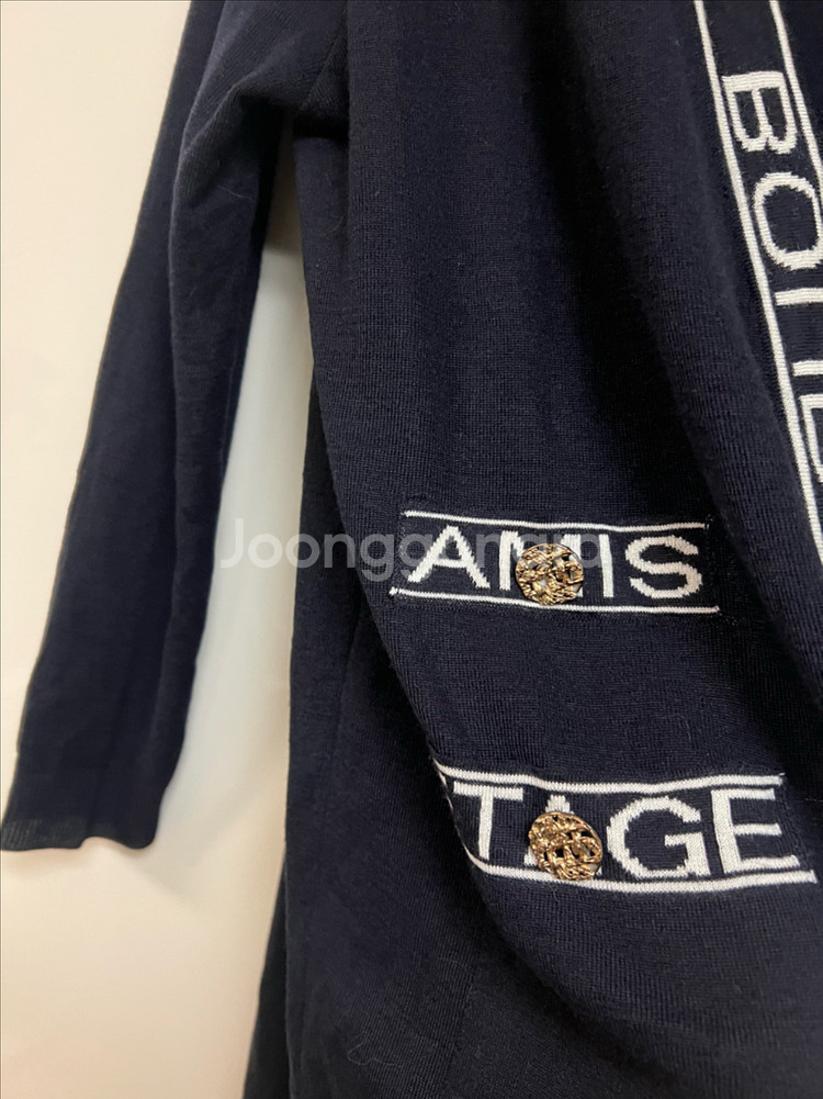 시슬리 SISLEY 금장버튼 배색 레터링 오픈 롱가디건 니트 자켓 타임랑방--5