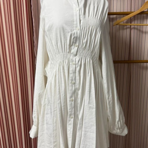 화이트 셔링 언발란스 블라우스 셔츠 레이어드 미니 원피스