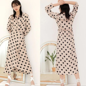 하트 패턴 롱 원피스 랩원피스 폴앤앨리스