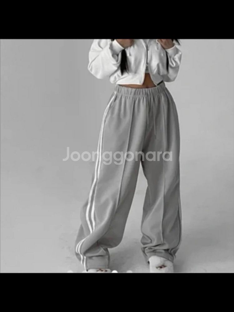 더블라인 스포티 트랙 와이드 팬츠--0