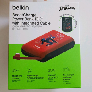 (미개봉) 벨킨 마블 스파이더맨 C타입 케이블 일체형 20W 10000mAh 보조배터리