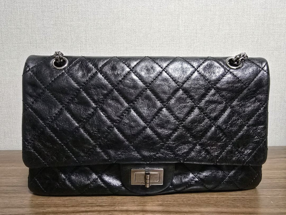 샤넬 2.55 빈티지 플랩백 구 라지 은장--0