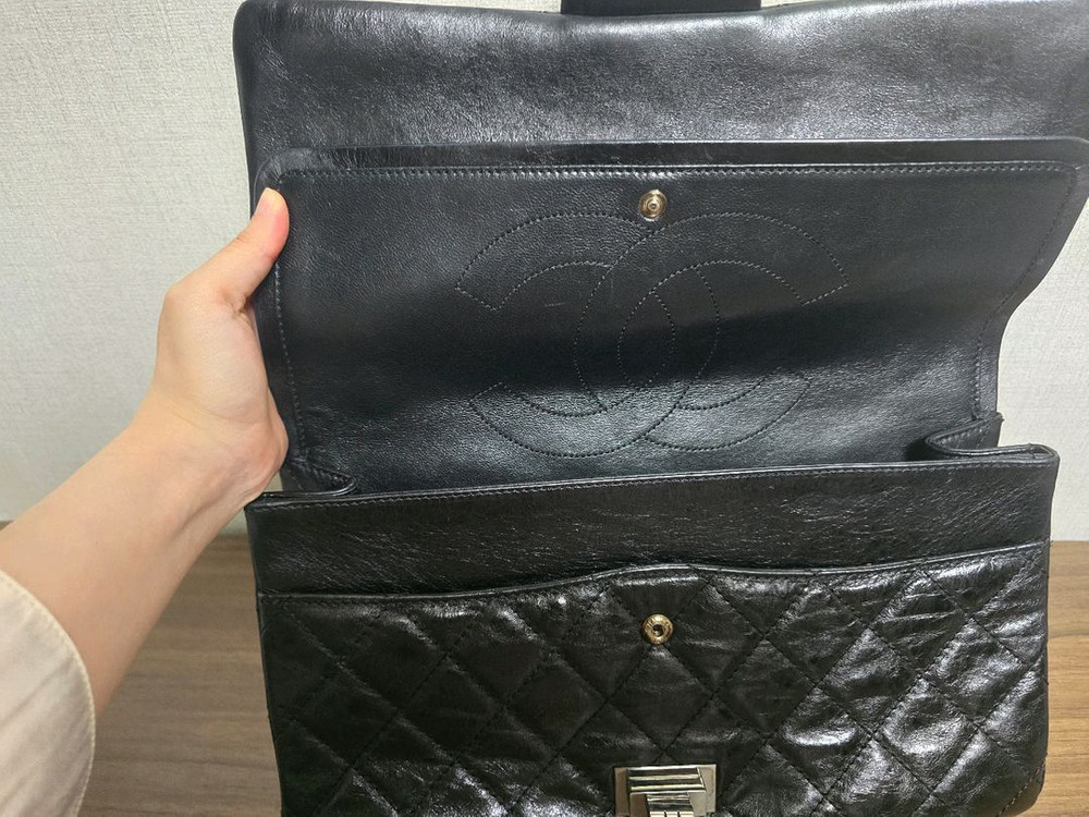 샤넬 2.55 빈티지 플랩백 구 라지 은장--2