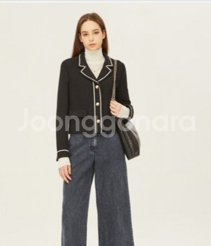 시슬리 sisley 컬러 라인 디테일 트위드 자켓 55 사이즈 정품--0