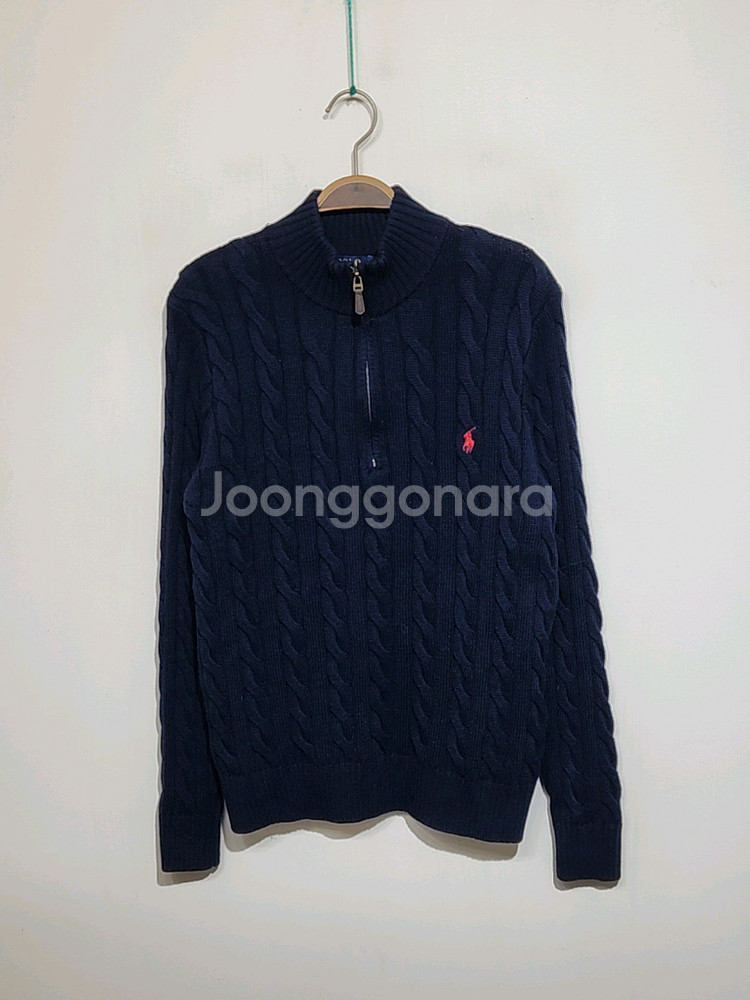 (S) 랄프로렌 폴로 꽈배기 니트 네이비 케이블 반집업 스웨터--0