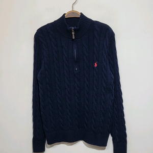 (S) 랄프로렌 폴로 꽈배기 니트 네이비 케이블 반집업 스웨터