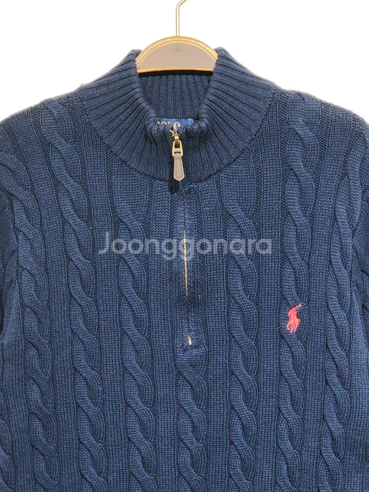 (S) 랄프로렌 폴로 꽈배기 니트 네이비 케이블 반집업 스웨터--1