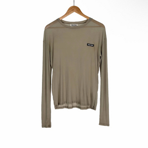 [S] 미우미우 여성 로고 패치 저지 긴팔 롱슬리브 티셔츠 퍼미스 스톤