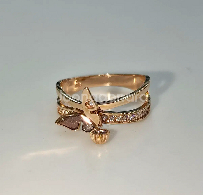 14k 나비 큐빅 반지 핑크골드 11호--0