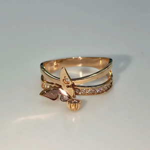 14k 나비 큐빅 반지 핑크골드 11호