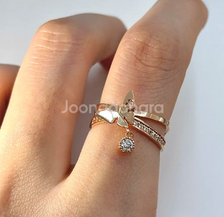 14k 나비 큐빅 반지 핑크골드 11호--2