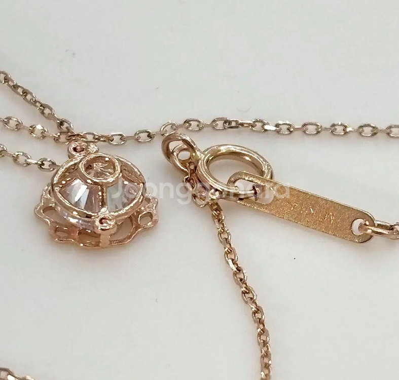 14k 장미 큐빅 심플 금 목걸이 핑크골드--3