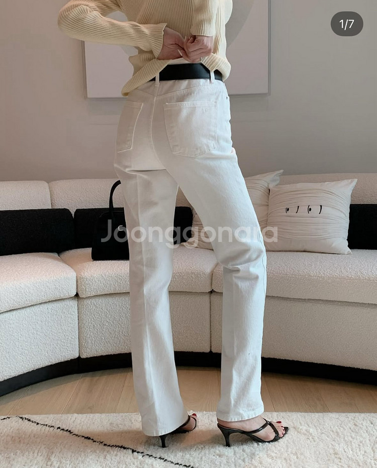 라플라 페미닌 와이드 데님 크림--1