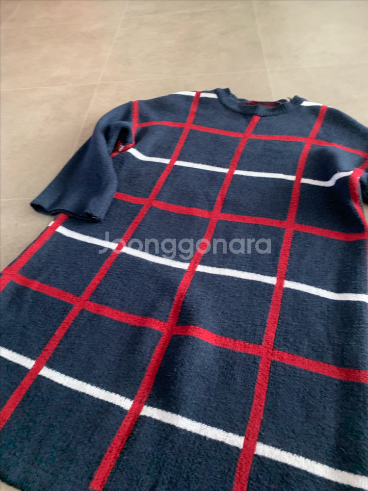 10부 소매,도톰한니트,루즈핏 니트,니트 원피스,체크--0