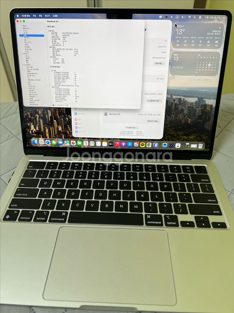 맥북에어 m2 램8 256기가 영어자판--1