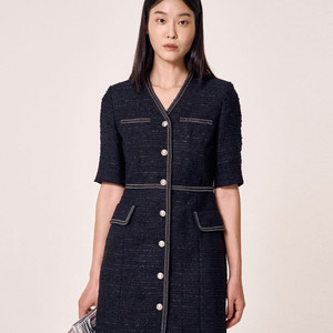 새상품) 마쥬 트위드 트리밍 원피스 블랙 43사이즈 (55사이즈)