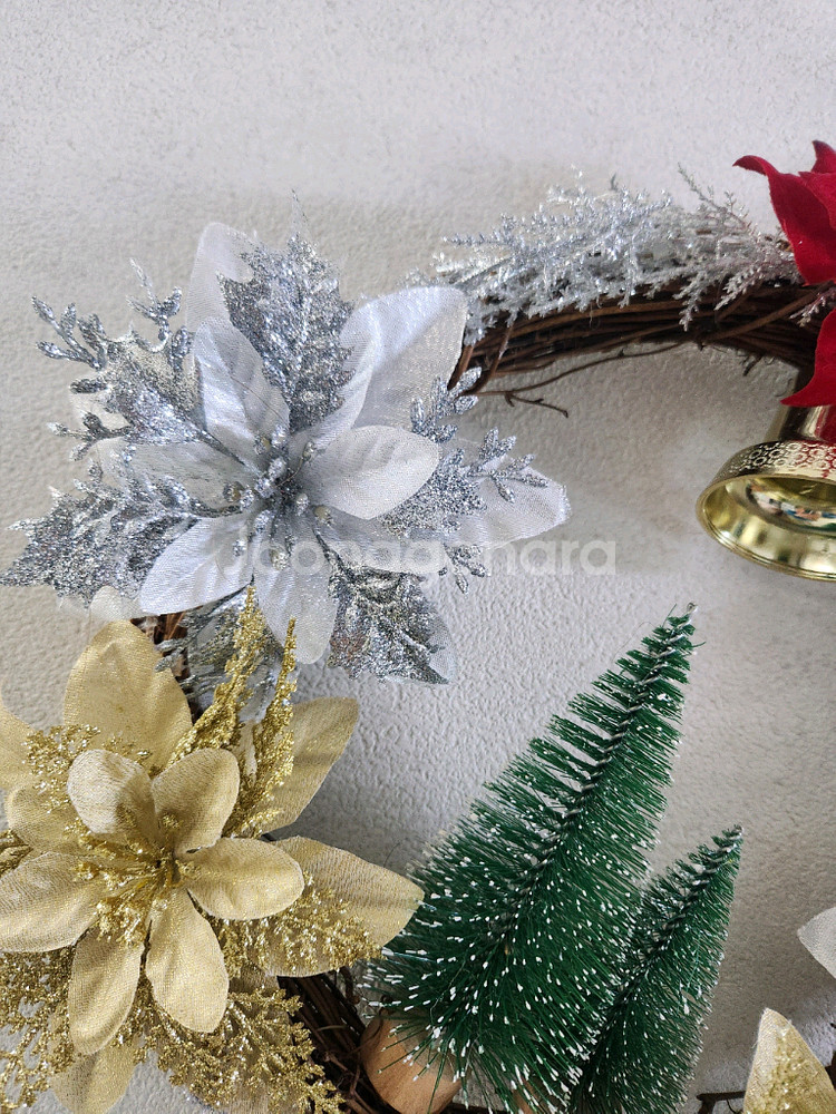 새상품)크리스마스 대형 리스 트리 포인세티아 조화--2