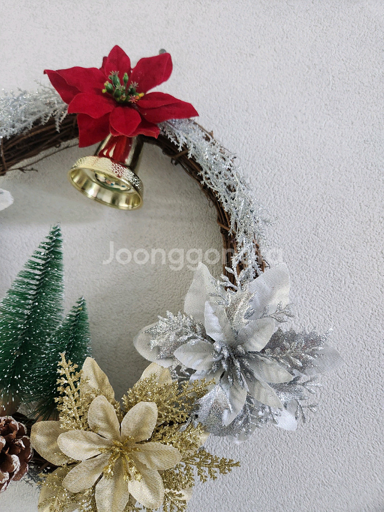 새상품)크리스마스 대형 리스 트리 포인세티아 조화--7