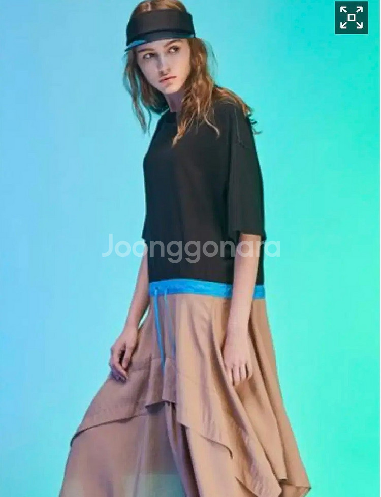 한섬 시스템 배색 스트링 언발란스 믹스드 원피스 S사이즈--0