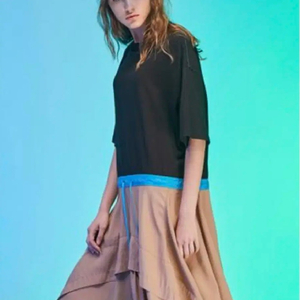 한섬 시스템 배색 스트링 언발란스 믹스드 원피스 S사이즈