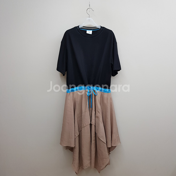 한섬 시스템 배색 스트링 언발란스 믹스드 원피스 S사이즈--1