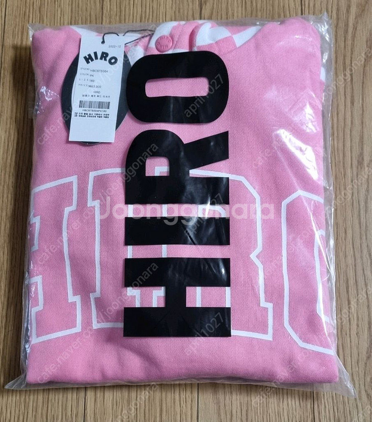 히로 블랭크 체커후드티셔츠 핑크160--0