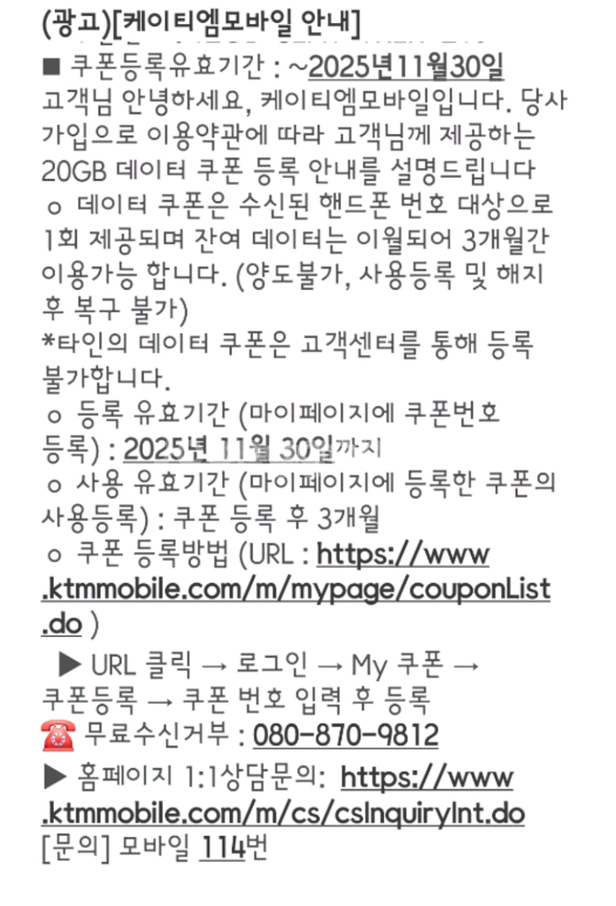 KT 데이터 쿠폰 20GB--1