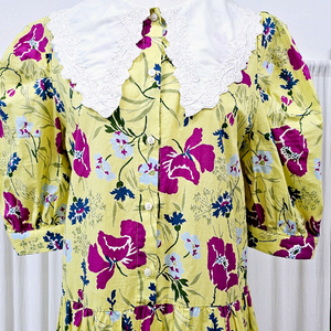 (새상품)레이스카라 플라워 롱원피스 퍼프소매 티어드원피