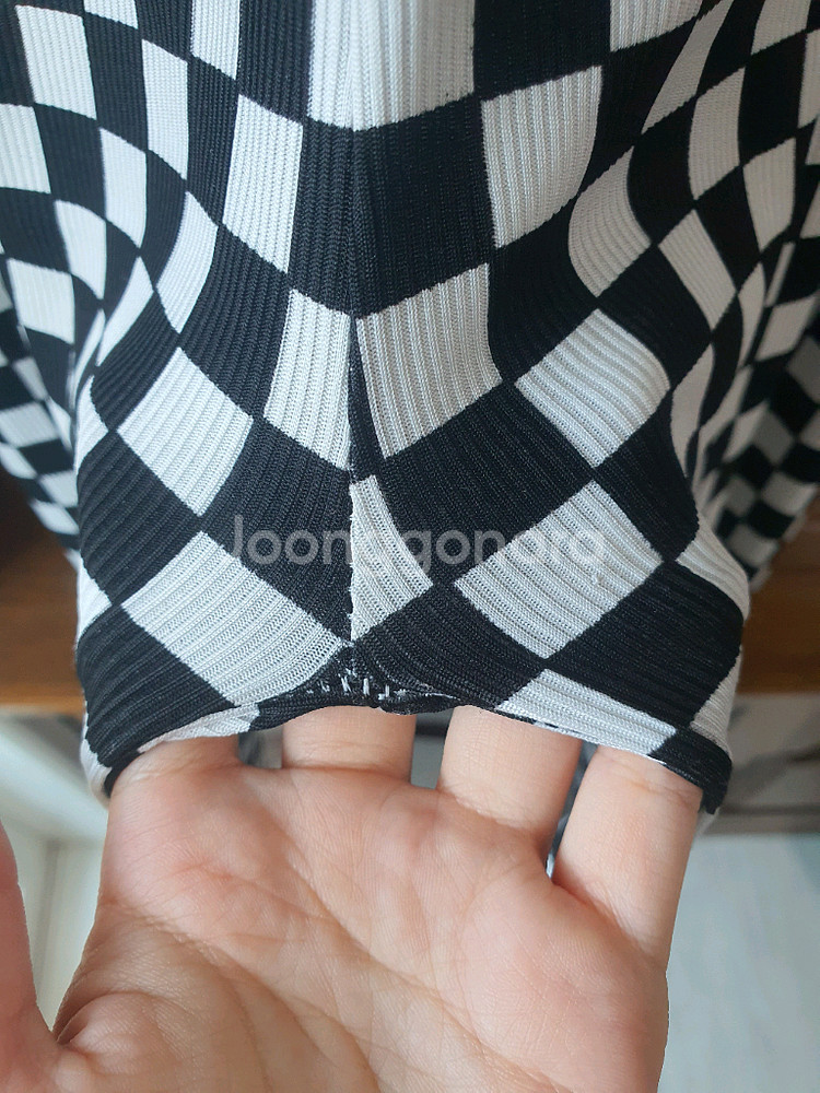 체크 플리츠 밴딩 와이드 팬츠 체커보드 찰랑 블랙 검정 쿨 남여공용 편한 긴바지 깅엄--5