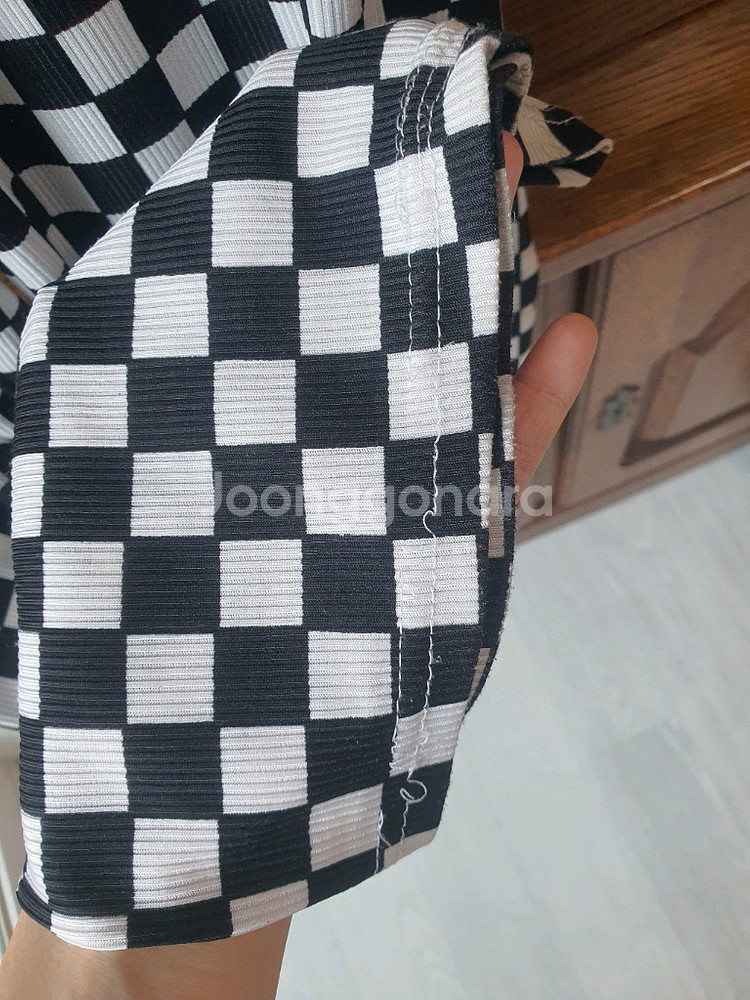 체크 플리츠 밴딩 와이드 팬츠 체커보드 찰랑 블랙 검정 쿨 남여공용 편한 긴바지 깅엄--6