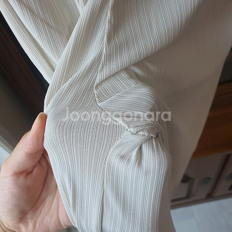 아이보리 화이트 플리츠 밴딩 와이드 팬츠 찰랑 쿨 남여공용 편한 긴바지 주름--4