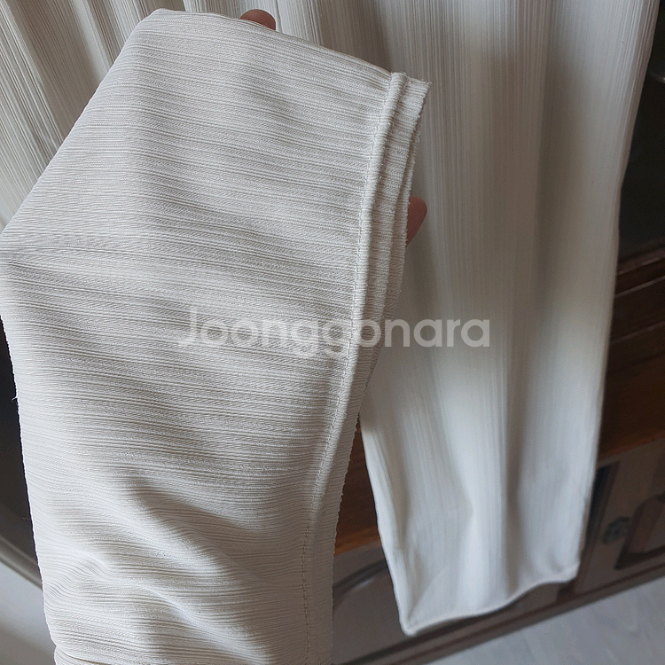 아이보리 화이트 플리츠 밴딩 와이드 팬츠 찰랑 쿨 남여공용 편한 긴바지 주름--5